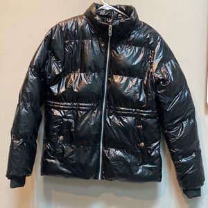 Black Puffer Coat with Detachable Hood
